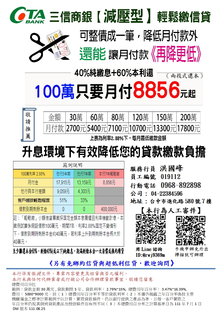 三信商銀輕鬆繳信貸廣告DM